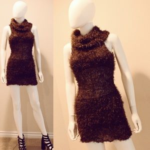 NWOT Brown Sheer Cowl Neck Body Con Dress